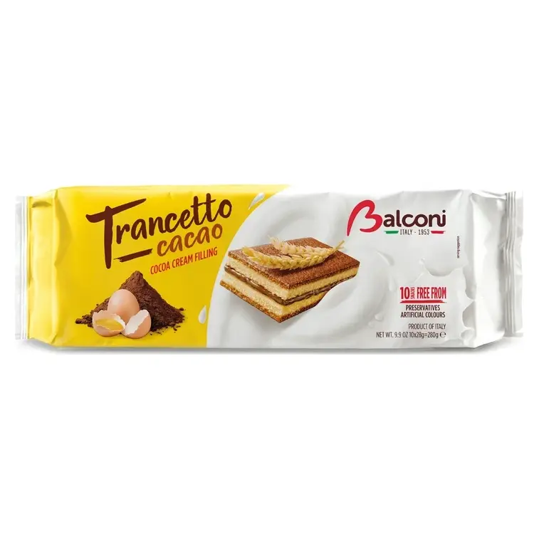 Бісквітне тістечко з шоколадним кремом Balconi Trancetto cacao (10х28г) 280г Італія