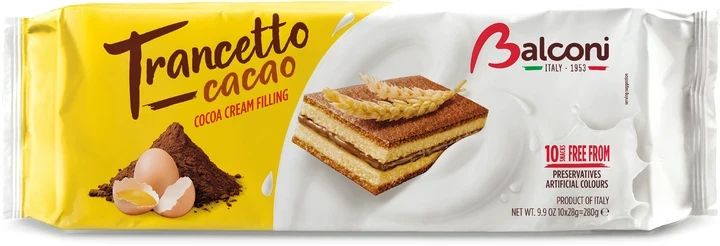 Бісквітне тістечко з шоколадним кремом Balconi Trancetto cacao (10х28г) 280г Італія