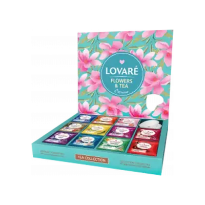Чай Lovare Асорті "Квіти та чай" Flowers and Tea 12 видів по 5 пакетів (60 шт.) + Блюдце Серце