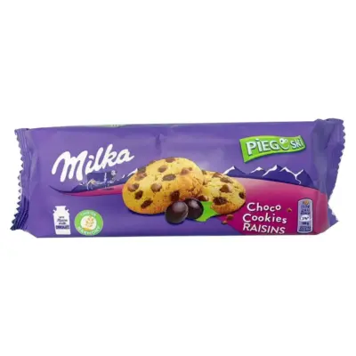 Печиво зі шматочками шоколаду та родзинками Milka Pieguski Choco Cookies Raisins 135г Швейцарія