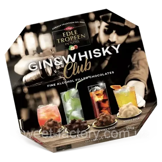 Шоколадно-горіхові цукерки з алкогольною начинкою Trumpf Edle Tropfen Gin & Wisky 200г Німеччина