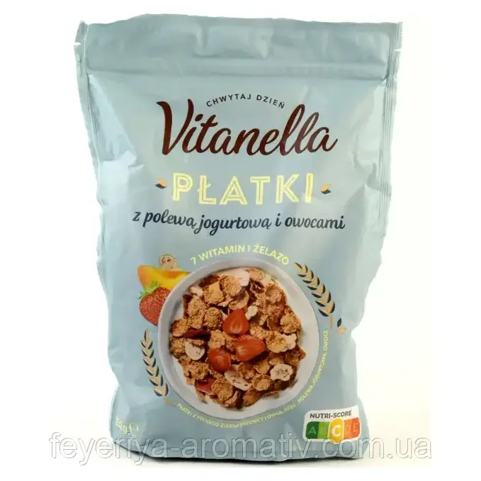 Пластівці з йогуртом і фруктами 7 вітамінів і залізо Vitanella Platki 250 г Польща