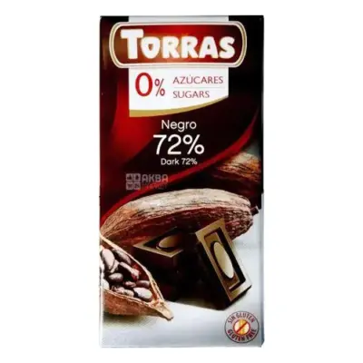 Шоколад без цукру та глютену Torras negro (чорний) 72% какао Іспанія 75г