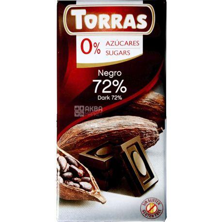 Шоколад без цукру Torras negro (чорний) 72% какао Іспанія 75г