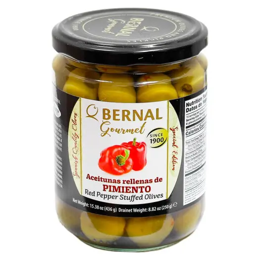 Оливки зелені з червоним перцем БЕЗ ГЛЮТЕНУ Bernal Gourmet  Red Papper stuffed Olives 436г Іспанія
