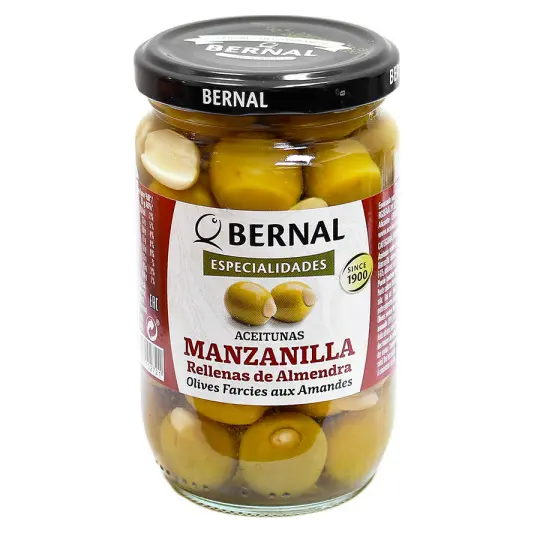 Оливки зелені фаршировані мигдалем БЕЗ ГЛЮТЕНУ Bernal Manzanilla Olives 300г Іспанія