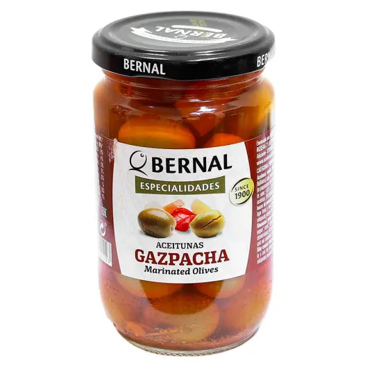 Оливки зелені мариновані Гаспача БЕЗ ГЛЮТЕНУ Bernal Gazpacha Marinated Olives 300г Іспанія