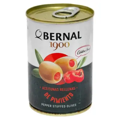Оливки зелені фаршировані перцем  БЕЗ ГЛЮТЕНУ Bernal Aceitunas rellenas de pimiento 292г Іспанія