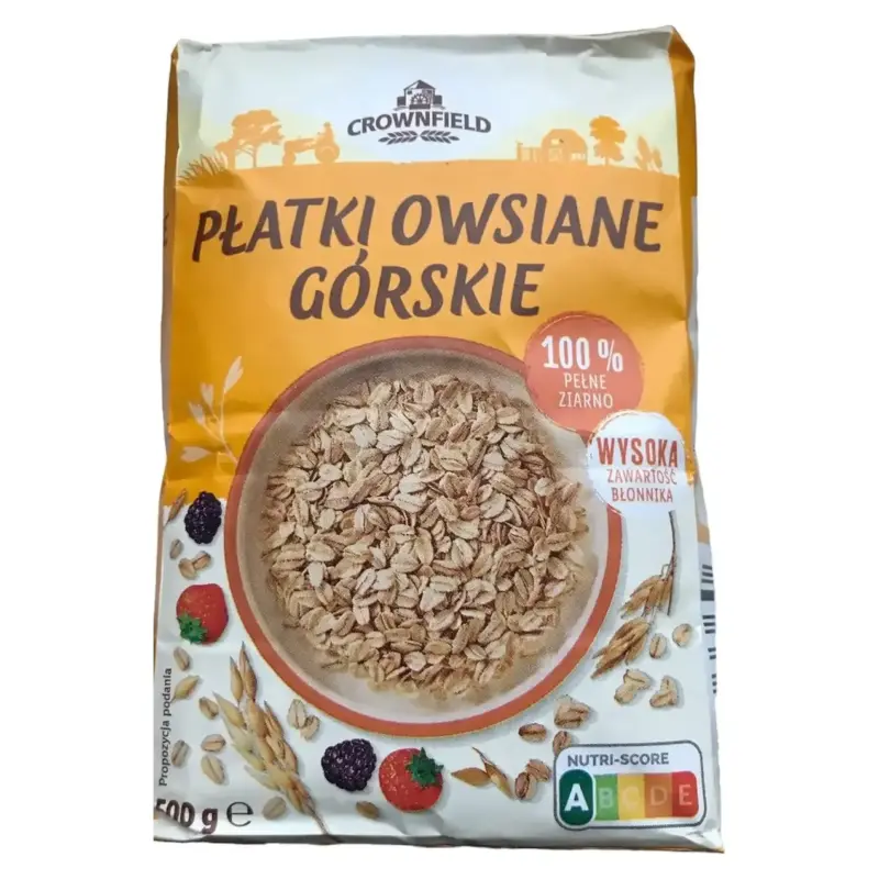 Вівсяні пластівці великі Crownfield Platki Owsiane Gorskie 500г Німеччина