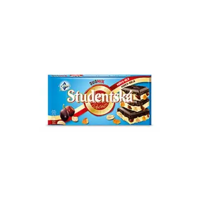 Шоколад чорно-білий Studentska з родзинками і арахісом Чехія 180г