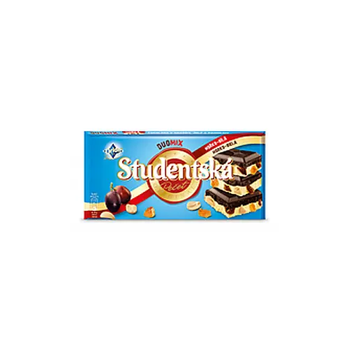 Шоколад чорно-білий Studentska з родзинками і арахісом Чехія 180г