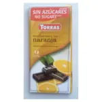 Шоколад без цукру і глютену Torras чорний з шматочками апельсина Іспанія 75г