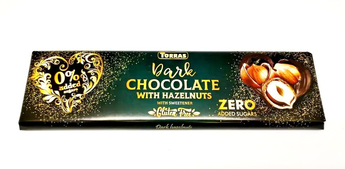 Шоколад чорний без цукру та глютену з фундуком Torras Zero Dark Huzelnuts 250 г Іспанія