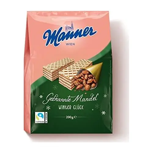 Вафлі Зимовий Міраж зі смаженим мигдалем Manner Winter Gluck Gebrannte Mandel 200г Австрія