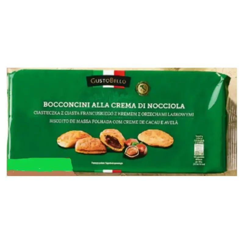 Печиво здобне листкове з горіхово-шоколадним кремом GustoBello Bocconcini 110г Італія