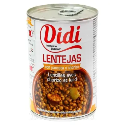 Сочевиця з беконом і ковбасою чоризо Didi Lentejas con pancata y chorizo 415г Іспанія