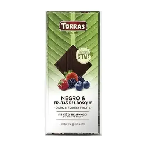 Шоколад чорний без цукру і глютену з лісовими ягодами Torras Stevia Negro & Frutas del Bosquo 125 г Іспанія
