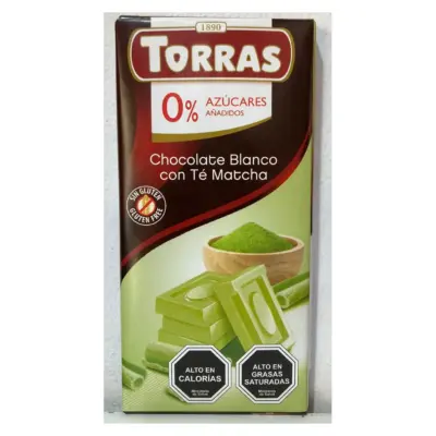 Шоколад білий із зеленим чаєм матча БЕЗ САХАРА БЕЗ ГЛЮТЕНА Torras Blanco Te Matcha 75 г Іспанія