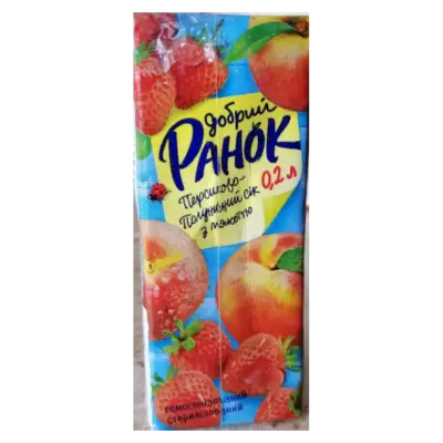 Сік Персиково-Полуничний з м'якоттю Добрий Ранок 0,2л