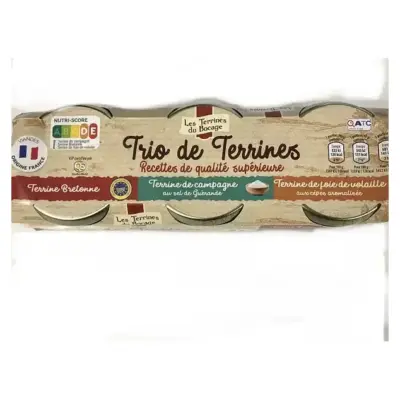 Паштет м'ясний 3 види Les Terrines Du Bocage (3х180г) 540г Франція