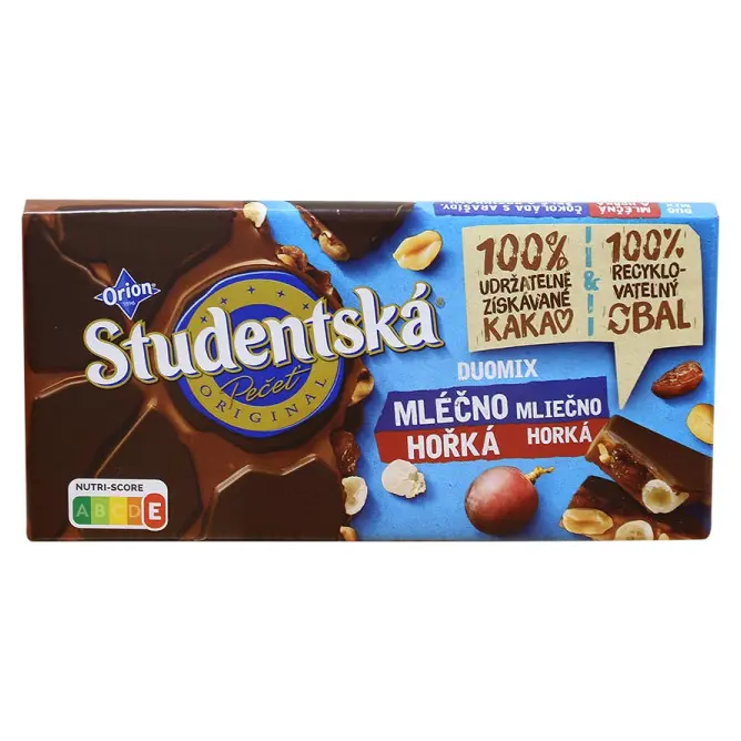 Шоколадчорний Studentska DUOMIX з арахісом і родзинками Чехія 170г