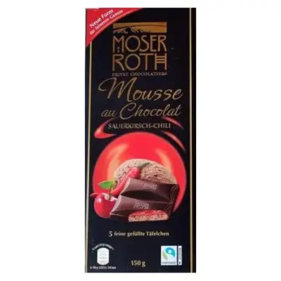 Шоколад чорний Moser Roth Sauerkirisch-Chili 85% какао вишня+перець чилі 150 г
