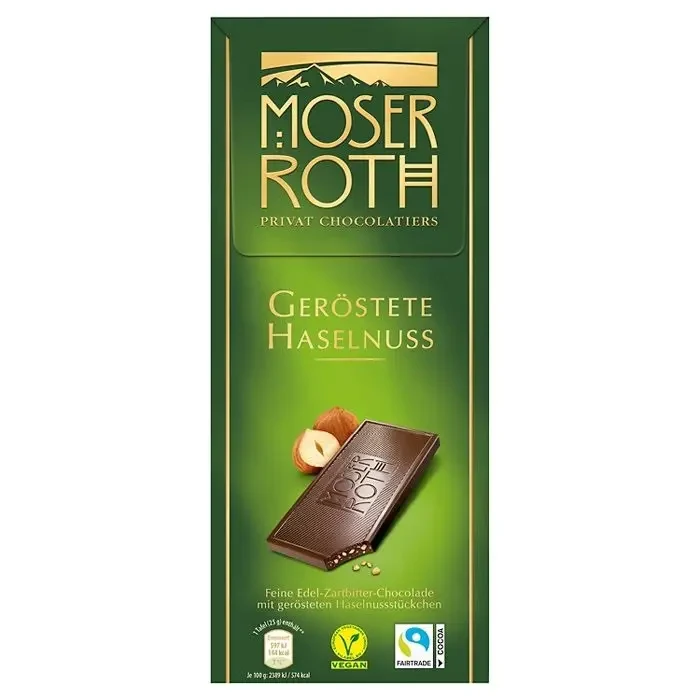 Шоколад молочний із смаженим фундуком Moser Roth Gerostete Haselnuss 125г Німеччина