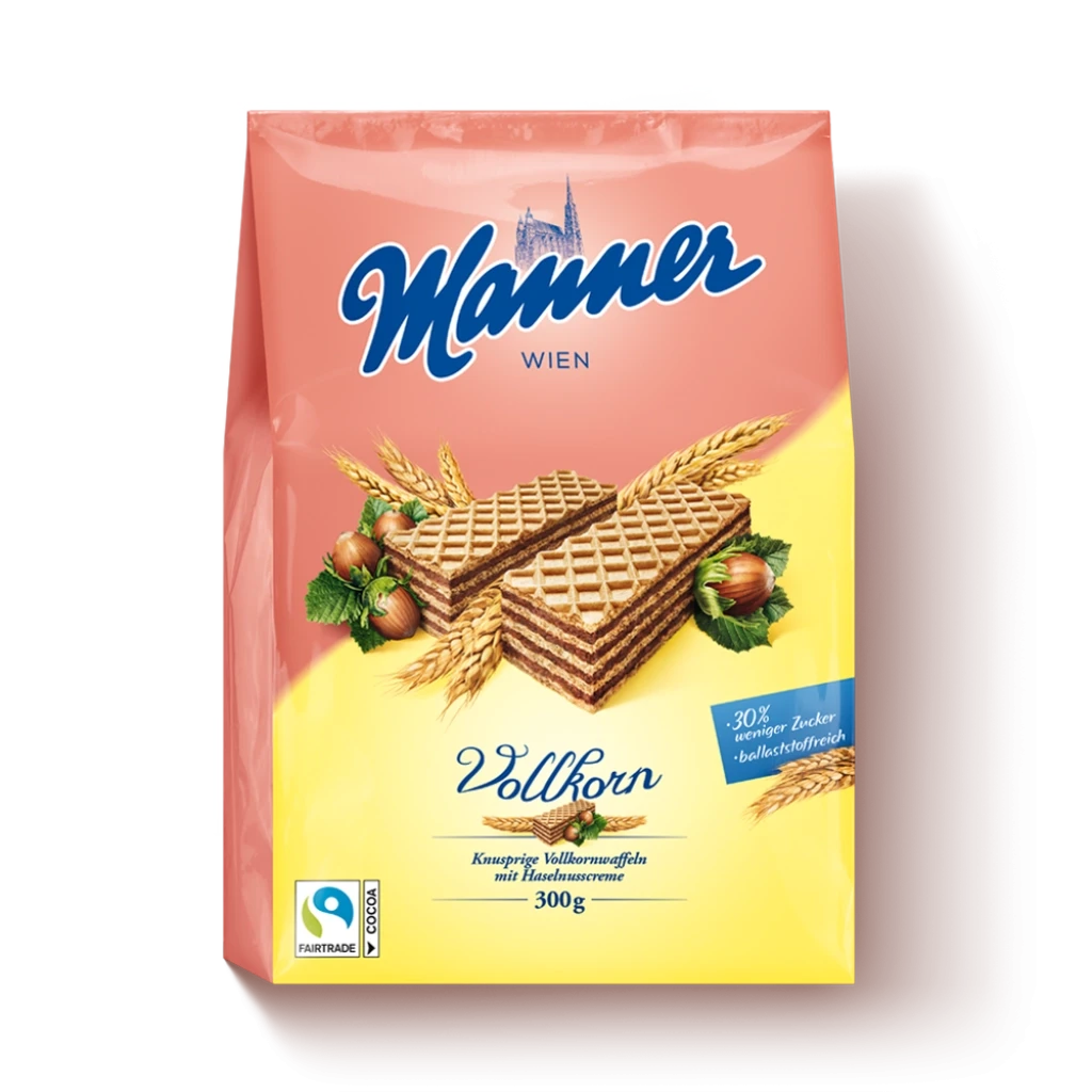Міні-Вафлі Віденські цільнозернові з шоколадно-горіховим кремом Manner Wien Vollkorn 300г Австрія