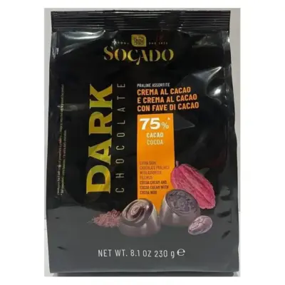 Цукерки асорті екстра-темного шоколаду з начинкою какао Socado Dark Chocolate Crema al Cacao 230г Італія