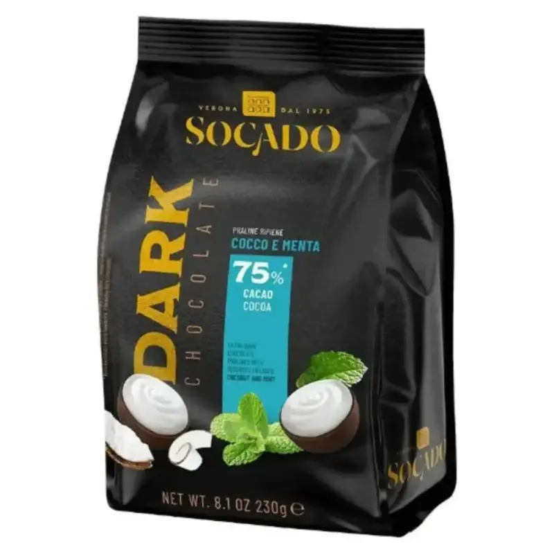 Цукерки асорті екстратемного шоколаду з кокосом і м’ятною Socado Dark Chocolate Cocco e Menta 230 г Італія