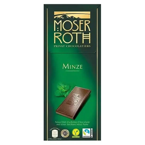 Шоколад темний з м’ятою Moser Roth privat chocolatiers minze 125г Німеччина