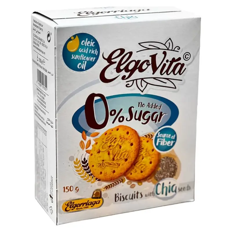 Печиво з насінням Чіа БЕЗ ЦУКРУ Elgo Vita Biscuits with Chia seeds 150г Іспанія