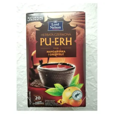 Чай червоний пуер зі смаком мандарину та грейпфруту Lord Nelson Pu-Erh Mandarynka i Grejpfruit 40г(20х2г) Польща