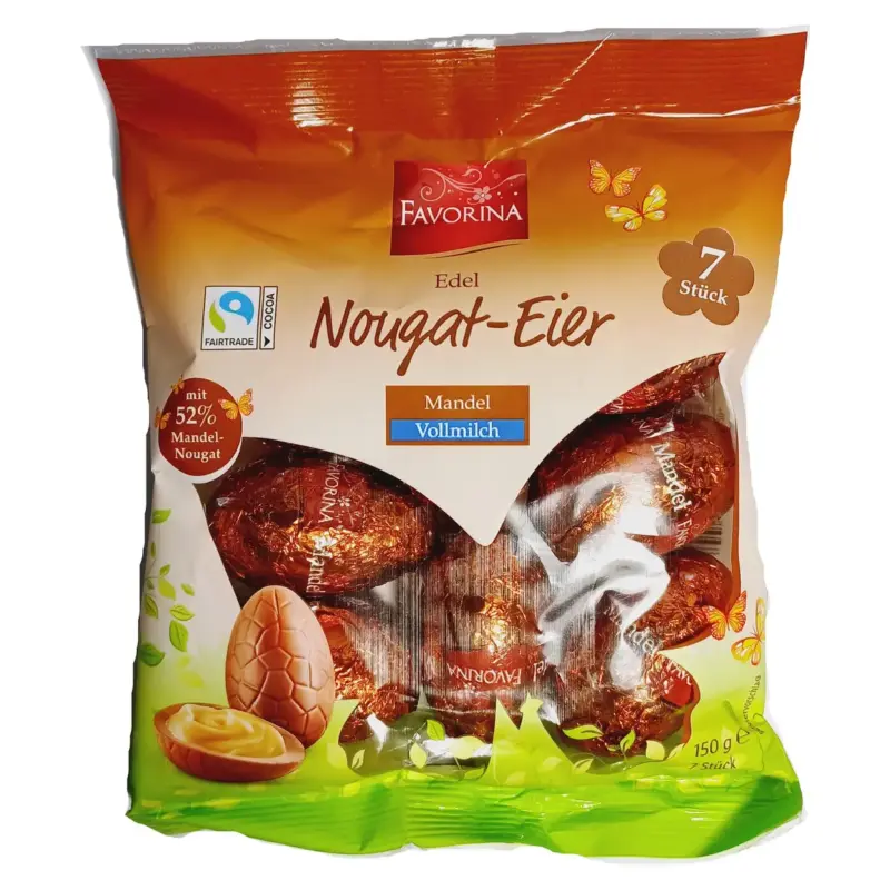 Шоколадні молочні яйця з мигдалевою нугою Favorina Edel Nougat-Eier Mandel 150 г Німеччина
