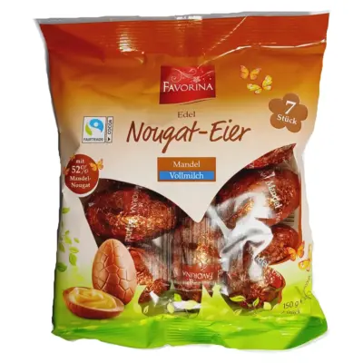 Шоколадні молочні яйця з мигдальною нугою Favorina Edel Nougat-Eier Mandel 150г Німеччина
