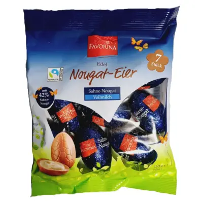Шоколадні молочні яйця з молочним кремом Favorina Edel Nougat-Eier Sahne 150г Німеччина