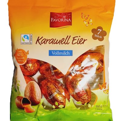Шоколадні молочні яйця з карамельним кремом Favorina Karamell Eier 150г Німеччина