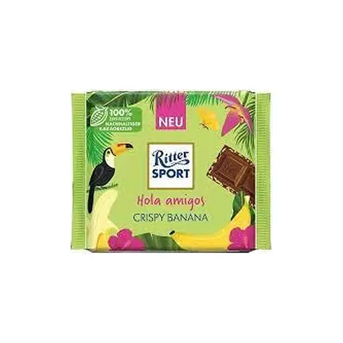 Молочний шоколад із сушеним бананом та повітряним рисом Ritter Sport Hola amigos Crispy Banana 100г Німеччина