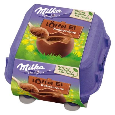 Шоколадні яйця з шоколадним кремом Milka Loffel Ei Kakaocreme (4x34г) 136г Швейцарія  Чотири яйця з альпійського молочного шоколад
