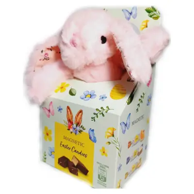 Подарунковий набір Іграшка Зайчик + Асорті щіколадних цукерок 90 г Magnetic Easter Candies Польща