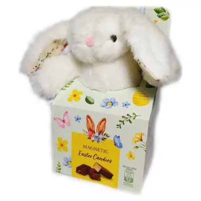 Подарунковий набір Іграшка Зайчик + Асорті щіколадних цукерок 90 г Magnetic Easter Candies Польща