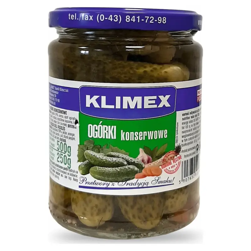 Огірки консервовані Klimex Ogorki konserwowe 500г/250г Польща