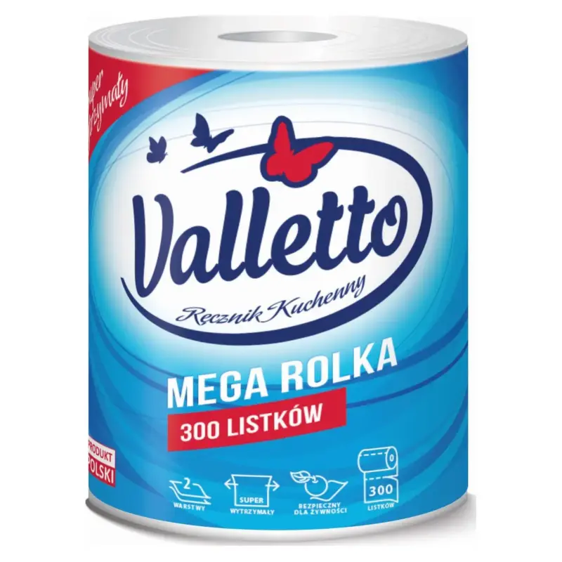 Рушники паперові двошарові Valletto Mega Rolka 300шт Польща