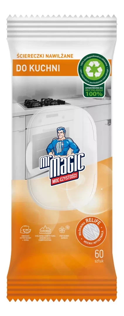 Вологі серветки для кухні MrMagic Sciereczki nawilzane do kuchni 60шт Польща