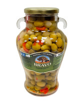 Оливки зелені БЗ ГЛЮТЕНА з перцем, огірками та цибулею Bravo Gazpacha pimiento 2,5 кг/1.2кг Іспанія