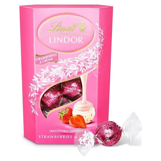 Цукерки шоколадні полуниця з вершками Lindt Lindor Strawberries&Cream 200 г Швейцарія