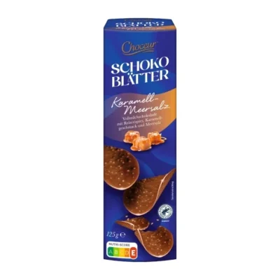 Шоколадні чипси з рисом, карамеллю та морською сіллю Choceur Schoko Blatter Karamell-Meersalz 125 г Бельгія