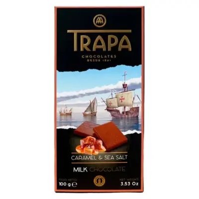 Шоколад молочний із солоною карамеллю БЕЗ ГЛЮТЕНА Trapa Caramel & Sea Salt Milk 27%, 100 г Іспанія