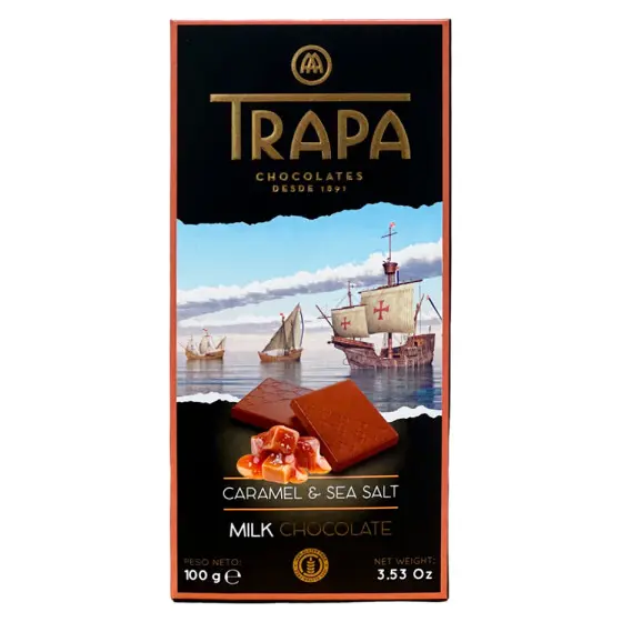 Шоколад молочний із солоною карамеллю БЕЗ ГЛЮТЕНА Trapa Caramel & Sea Salt Milk 27%, 100 г Іспанія
