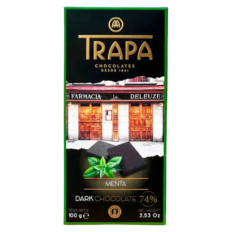 Шоколад чорний із м’ятою БЕЗ ГЛЮТЕНА Trapa Choco Dark 74% Menta 100 г Іспанія